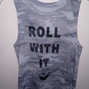 Grayson Threads "Roll With It" sushi camo gray muscle tank top shirt Women's XS